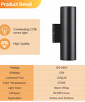 Outdoor Wall Lights 4 Pack Integrated LED Cylinder Up Down Lights 12W 2700K Aluminum Exterior Wall Fixture 1200lm Output