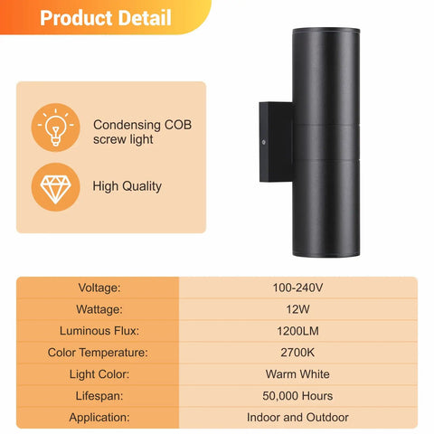 Outdoor Wall Lights 4 Pack Integrated LED Cylinder Up Down Lights 12W 2700K Aluminum Exterior Wall Fixture 1200lm Output