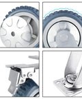 Close-up of Heavy Duty Caster Wheels With Top Plate Swivel And Brakes For Furniture, Workbenches, Trolleys, Garage And Workshop Projects