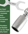 High Sierra custom wrench and classic lead free metal shower head with ultra low flow 1.5 GPM, polished chrome finish