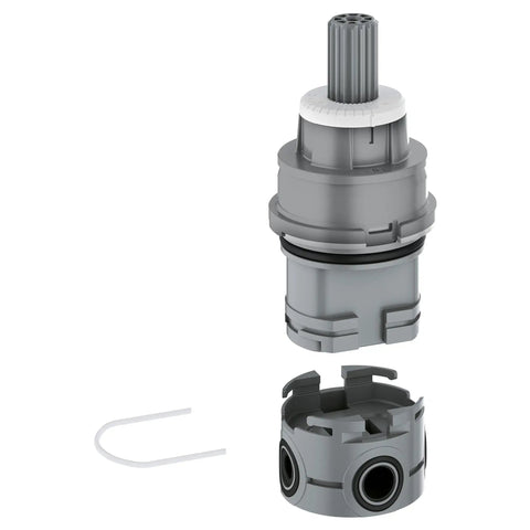 Pressure Balance Valve Cartridge For Flash Shower System With Removal Ring For Easy No Sweat Install And BTB Solution Compatible Premium Replacement Part For Reliable Temperature Control displayed with its components.