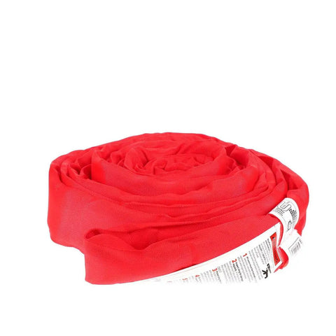 Battle Tested For Heavy Hauling No Sweat Endless Round Lifting Sling Five Inch By Twelve Foot Double Wall Polyester Hoist Strap Abrasion Resistant Low Stretch Red Rigging Gear