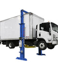Boss Shop Two Post Auto Lift With 15000 Pound Capacity Ali Certified Symmetric Arms supporting a truck in a garage.