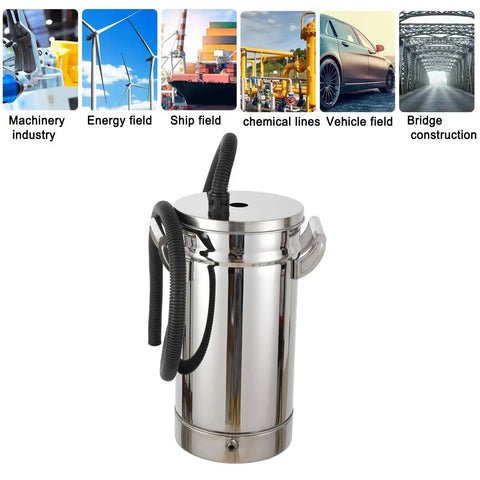 8 Liter Fluidized Powder Hopper Tank For Coating Machines And Hvlp Sprayers Stainless Steel Small Paint Bucket 201 Grade shown with hose.