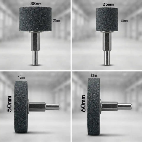 Front and side view of Mounted Grinding Stones Set 4 Pcs With 1/4 Inch Hex Shank Assorted Cylinder And T Shape Grinding Bits
