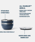 Rambler Bowl Vacuum Insulated Stainless Steel With Lid 1 Quart Navy Stackable And Nestable For Easy Meal Prep On The Go