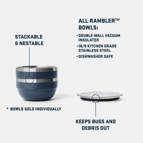 Rambler Bowl Vacuum Insulated Stainless Steel With Lid 1 Quart Navy Stackable And Nestable For Easy Meal Prep On The Go