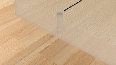 Cross Dowel Jig For Woodworking on wooden panel, showcasing 10 mm barrel nut hole for DIY friendly builds and fast solid joints
