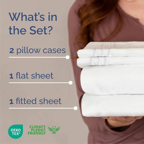 King Size Four Piece Sheet Set With Chill Cooling Fabric And Deep Pockets Up To Sixteen Inches Super Snug And Breathable White Bedding Crafted To Keep You Fresh And Catch Some Major Zzzs All Night Long