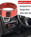 Dodge RAM Red Headlight Switch Knob Cover With Aluminum Alloy Ring Trim For 2018 Through 2025 Interior Customization