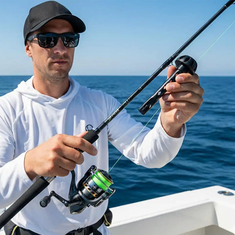 Angler using Magnetic Fly Fishing Threader No Fuss Tippet Tool For Small Flies Easy Fly Tying And Rigging Accessory Built In Magnet