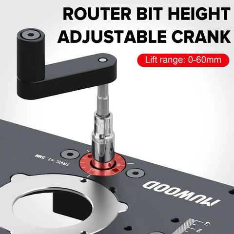 Precision Router Table Lift System With Rock Solid Aluminum Alloy Insert Plate For Woodworking Shops Micro Adjustment to 60mm height.