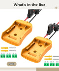 Plug And Play DIY Battery Conversion Kit For Toys And RC Trucks, Robots, And More with two adapters, connectors, and fuse box.