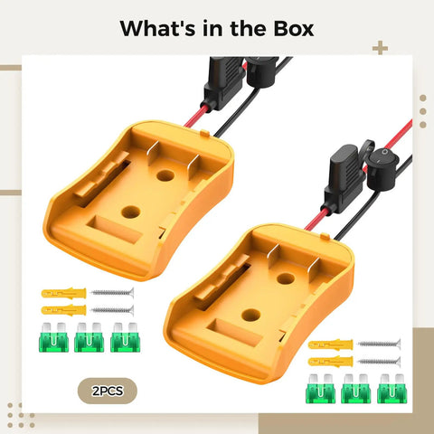 Plug And Play DIY Battery Conversion Kit For Toys And RC Trucks, Robots, And More with two adapters, connectors, and fuse box.