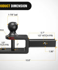 Diagram showing product dimensions for 2 Inch Rear Trailer Hitch Receiver Kit For ATV UTV Converts Your Hitch To A Standard 2x2 Receiver