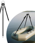 Three Leg Universal Dinghy Lift Slings For Inflatable Boats, Adjustable 3 Point Sling With Stainless Steel Hardware shown lifting boat.