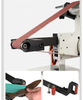Close-up of Heavy Duty Electric Belt Sander with Variable Speed Brushless Motor For Precision Knife Sharpening And 915X50MM Belt Size.