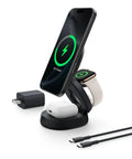 MagSafe Ready 3 In 1 Qi2 15W Wireless Charger Station with iPhone, Apple Watch, AirPods charging, includes travel stand and 36W adapter
