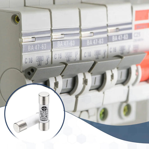 Industrial Grade Ceramic Cartridge Fuses 10x38mm F Type 380V 2A Fast Blow For Power Systems And Machinery, shown in control panel
