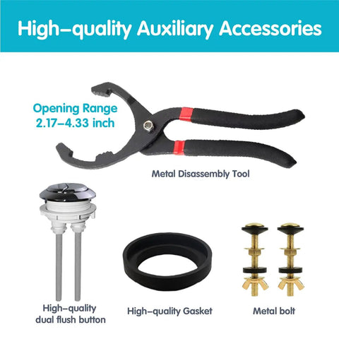 Dual Flush Toilet Valve Replacement Kit 3 Inch With Metal Tool And Bolts For Glacier Bay Aquasource Toto Water Ridge And More Fits 2 Piece Toilets Easy Install DIY Friendly Water Saving Silent Mode, metal tool and bolts