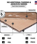Diagram showcasing Premium 18x18 Inch Peel And Stick Carpet Tiles For Easy DIY Install With Soft Padded Feel And Seamless Look.