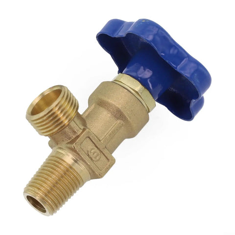 Multi Function Argon Gas Cylinder Valve For Kitchen Appliances And Bathroom Fixtures, Solid Copper Small Teeth Bottle Head With Tight Airtight Seal, Built To Last Copper Construction For Home Use, brass valve with blue handwheel