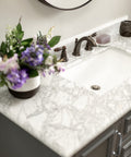 Oil-Rubbed Bronze Two-Handle Widespread Bathroom Faucet Trim Kit on marble sink, Brantford Style T6620ORB