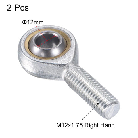 Two Pack Spherical Rod End Bearings 12mm Bore M12x1.75 Left Hand Male Thread Connector Self Lubricated Joint Built For Hydraulic Cylinders And Heavy Machinery SA12TK POSA12, 12mm bore, right hand thread