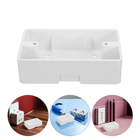 Five Piece Surface Mount Outlet Boxes With No Sweat Setup And Ultra Slim Single Gang Build For Quick Indoor Wall Upgrades In Kitchen Garage Or Cabinet Areas Includes Matching Screws For Rock Solid Plastic Receptacle Mounting shown from above.