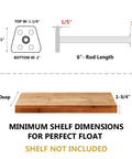 Dimensions diagram for Eight Pack Six Inch Hidden Floating Shelf Brackets Heavy Duty Invisible Wall Bracket Supports.