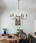 Dining room with Six Light Farmhouse Chandelier With Dope Vintage Candle Design Rustic Industrial Pendant Lighting In White And Dark Brown