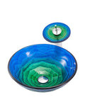 USZWBY Bathroom Vessel Sink Vanity Tempered Glass Vessel Bowl Sink Round Countertop Sink Bowl Above Counter Sink Art Basin view with waterfall faucet.