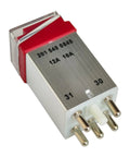 Close-up of overload protection relay 1265404745 for Mercedes models W123-W107 with visible terminals and markings.