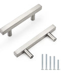 Pack of 10 Satin Nickel Stainless Steel Cabinet Handles with 76mm Hole Centers 127mm Overall Length 5 Inch Square T Bar Drawer Pulls