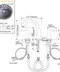 Diagram of Two-Handle 8-Inch Gold Widespread Bathroom Faucet With Pop-Up Drain, showing measurements and installation details.