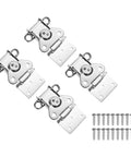 Heavy Duty Spring Loaded Butterfly Twist Latch With Keeper, Built Tough Steel Chrome Silver Finish, 3.54 X 2.6 Inch, 4 Pack Toggle Draw Latches For Toolboxes, Gear Cases And No Hassle Storage Crates. Close-up of four chrome latches with accompanying screws.