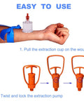 Snake Bite Kit And Bee Sting Kit For Outdoor First Aid Venom Extractor Suction Pump demonstration with arm and tourniquet