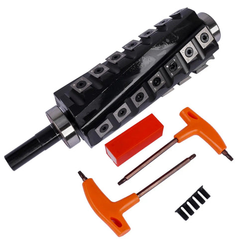 Badass Six Inch Spiral Cutter Head Replacement For Professional Jointer Work With Four Row Twenty Eight Carbide Inserts and tools.