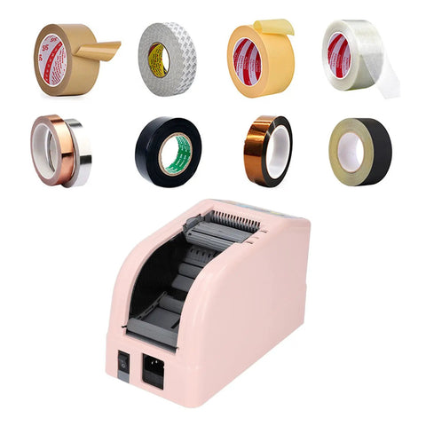 Electric Automatic Tape Dispenser And Ribbon Cutter Machine Featuring Smart Auto Sensor For 6 To 60 Mm Tape with various tape rolls.