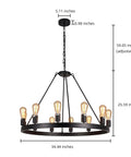 Farmhouse Wagon Wheel Chandelier 34.45 Inch Diameter Rustic Industrial Island Light 12 Light Vintage Chandelier, side view