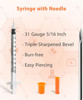 1ml U-100 Syringe With Needle 31G 5/16 Inch 8mm Pack of 30 Sterile, individually wrapped syringe with marked barrel and cap