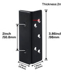 Heavy Duty Bed Frame Hardware Double Hook Slot Bed Post Brackets 4 PCS Black Powder Coated Iron, 3.86 inch height, used for bed support.