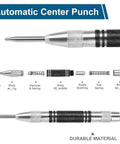 Built Tough Chrome Steel Center Punch Double Pack showing parts including punch pin, hammer, and body sections for metal drilling.
