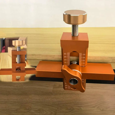 No Sweat Heavy Duty Adjustable Cabinet Door Installation Positioner With Drill Ready Aluminum Build For Slick Hinge Mounting showing detailed parts.