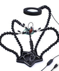 Five Flexible Soldering Helping Hands With 3X Magnifying Glasses, Third Arm Tool, aluminum base for precise crafts work.
