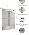 54 Inch 41 Point 3 Cu Ft Commercial Freezer Heavy Duty Four Half Door Stainless Steel Reach In Unit with digital temperature control