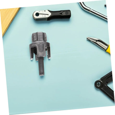 Ifundom 3-Piece Electric Drill Pipe Threader Tool Set For Plastic Water Pipe And Steel Construction with a cutting die and tools.