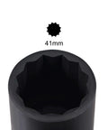 Close-up view of Beefy One Half Inch Drive 41mm 12 Point Deep Impact Socket in CR-MO Steel, black phosphate finish.