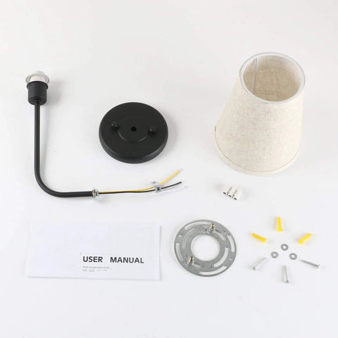 Components of Two Pack Vintage Linen Fabric Shade Wall Sconces Hardwired Bathroom Vanity Lights Black Finish Industrial Wall Mount