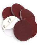 Top Notch 5 Inch Hook And Loop Sanding Discs With Red Grit For Electric Polishers Hand Sanders stacked showing P120 grit for woodworking.